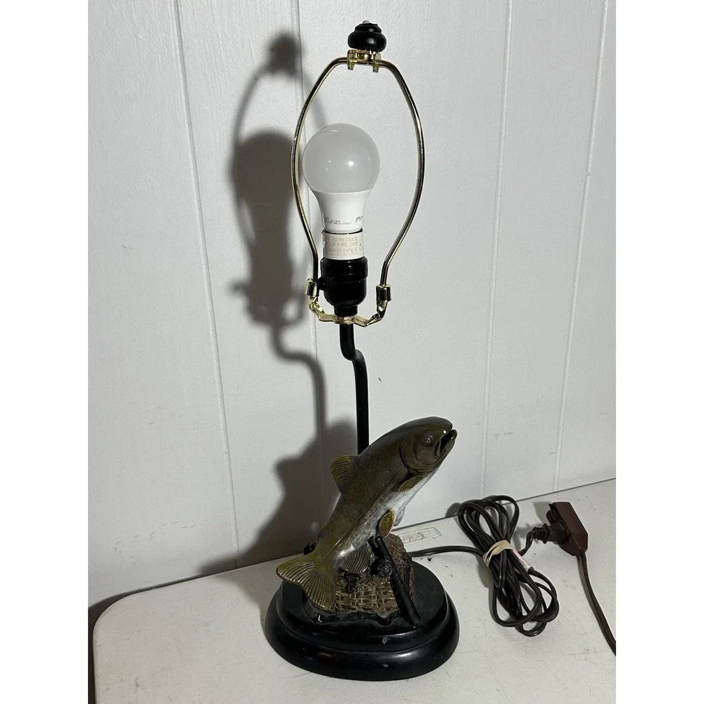 Vintage Fishing Fish Table Lamp Resin Trout Bass Cabin Lodge Decor 21